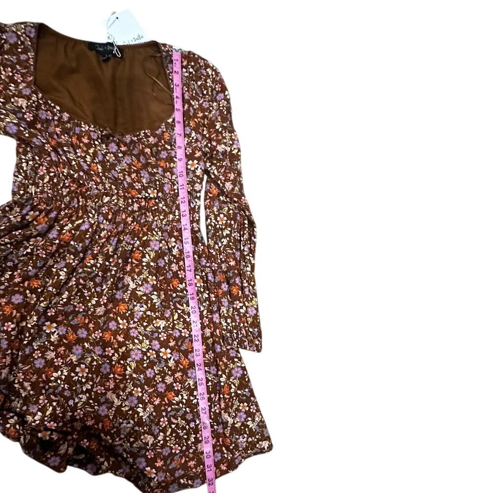 NWT Oak & Trellis Brown Floral Mini Dress Women’s Small Long Sleeve Fall Holiday - Picture 8 of 8